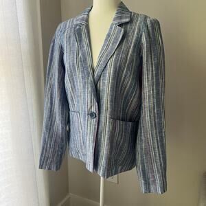Revolve‎ Parker Oversized Blue Linen Blazer Pinstripe